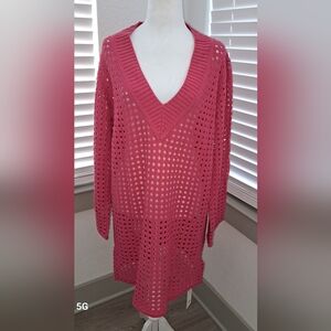 Elegant Pink Knit Swim Coverup